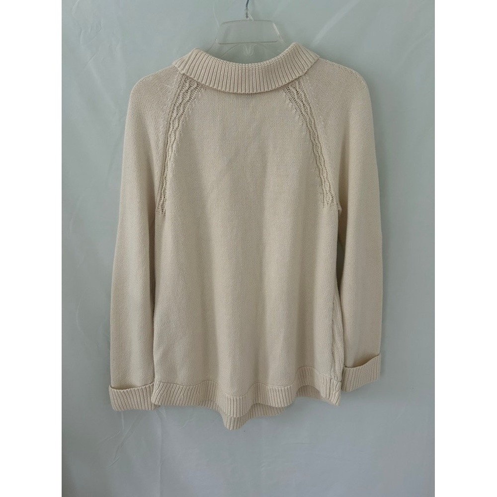 Talbots Womens Cream Ivory Cable Knit Mock Neck Raglan Sleeve Sweater Large - Picture 3 of 3